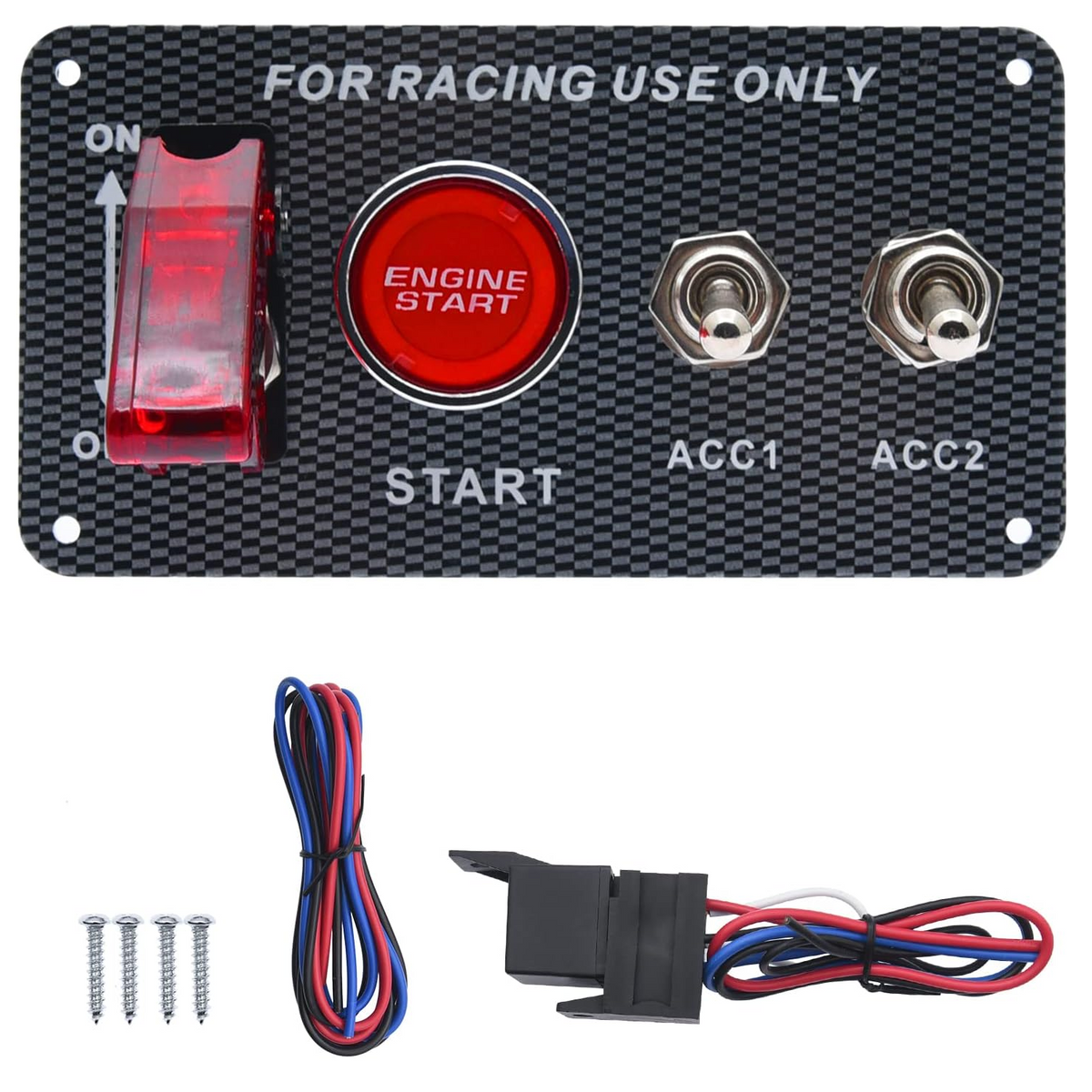 PANEL DE ENCENDIDO RACING COMPETICIÓN 3 INTERRUPTORES + BOTON SIMIL FIBRA DE CARBONO