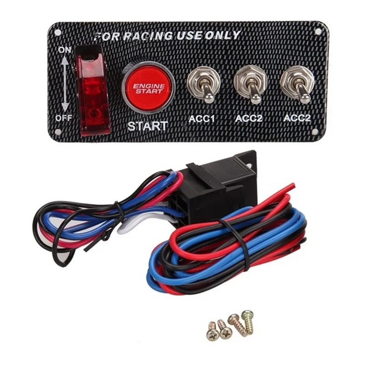 PANEL DE ENCENDIDO RACING COMPETICIÓN 4 INTERRUPTORES + BOTON SIMIL FIBRA DE CARBONO