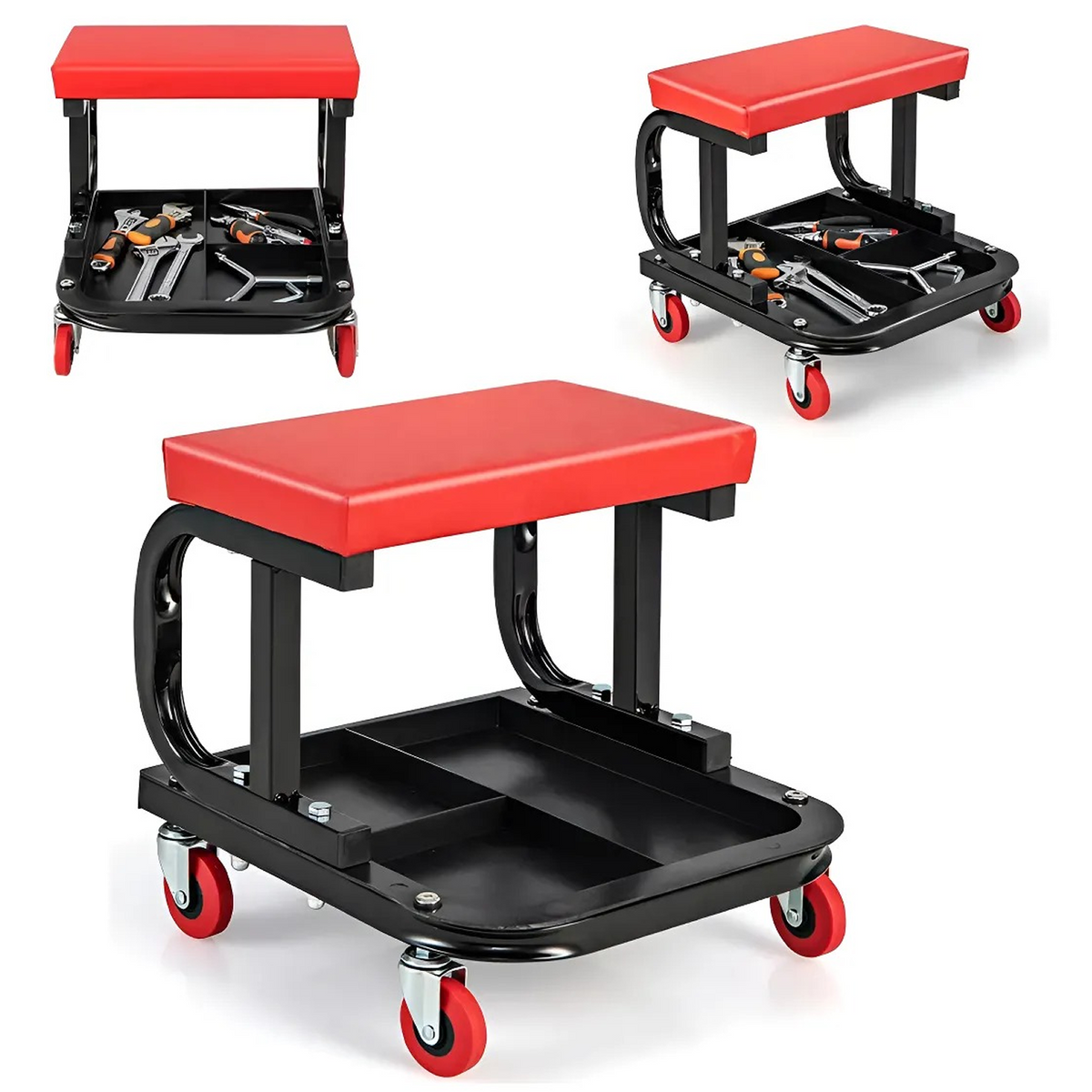 BANCO DE TALLER CON RUEDAS RECTANGULAR - ROJO