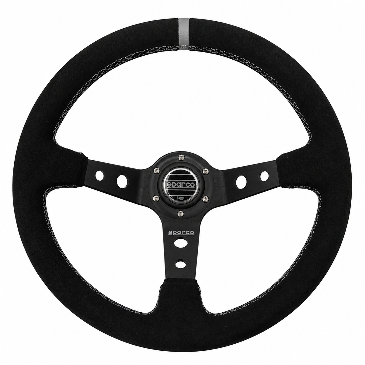 VOLANTE DEPORTIVO 14" CENTRO DESPLAZADO GAMUZA SPARCO - NEGRO Y GRIS
