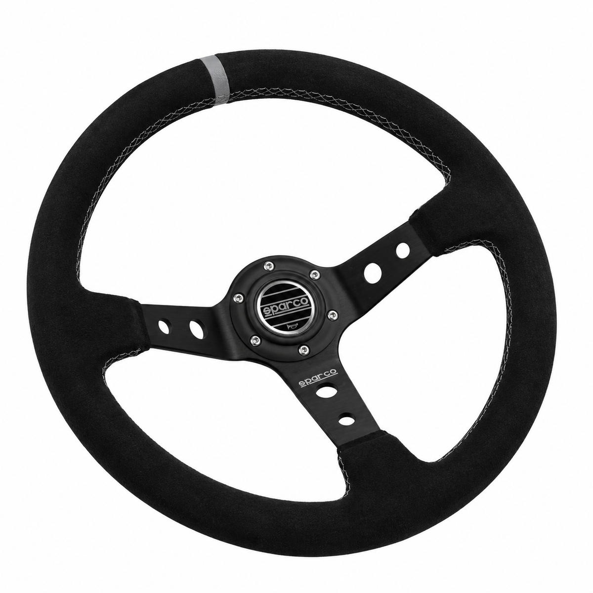 VOLANTE DEPORTIVO 14" CENTRO DESPLAZADO GAMUZA SPARCO - NEGRO Y GRIS