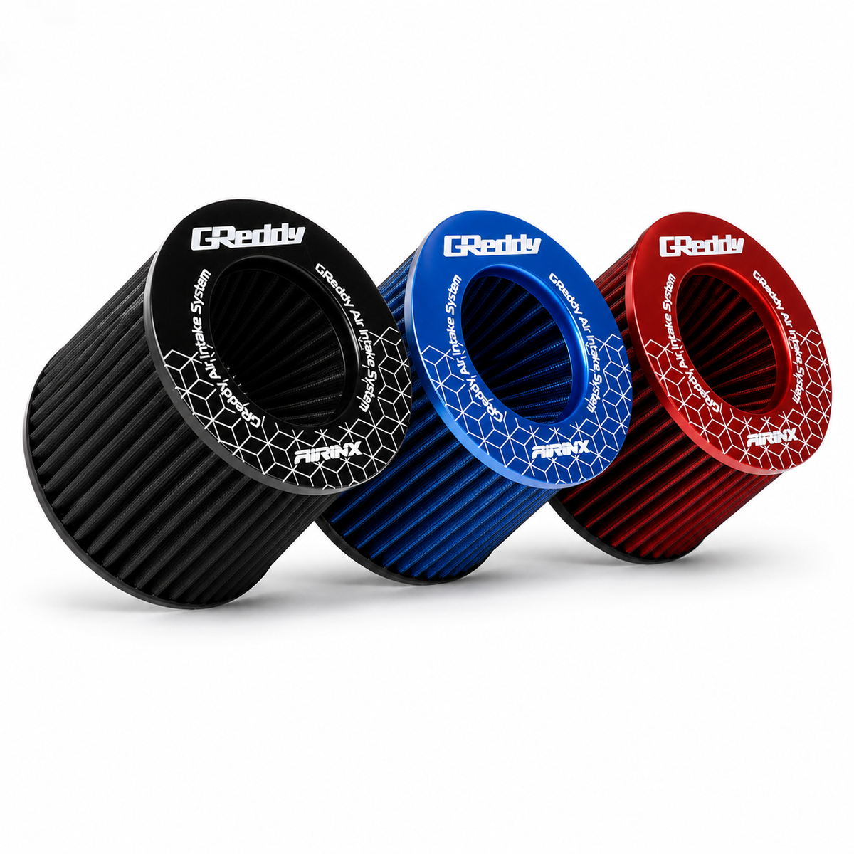 FILTRO DE AIRE BICÓNICO ALTA PERFORMANCE 76MM GREDDY - NEGRO / AZUL / ROJO
