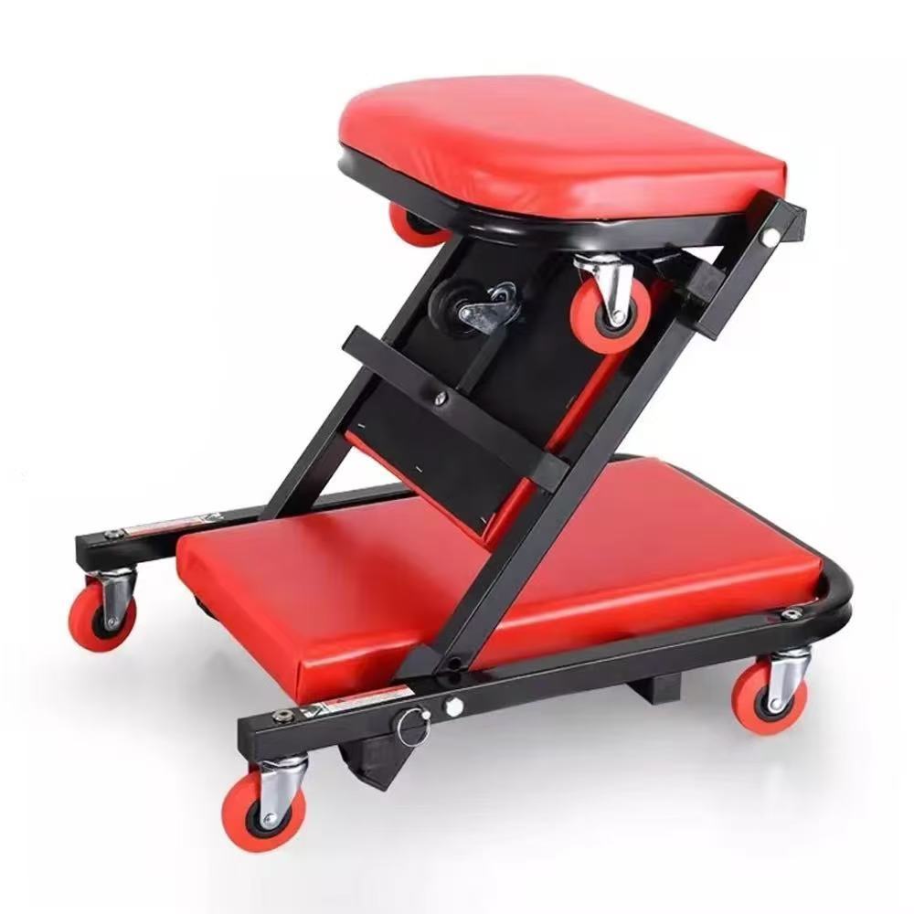 CAMILLA PARA MECÁNICO PLEGABLE DE METAL CON RUEDAS Y FORMA Z PARA TALLER - ROJA