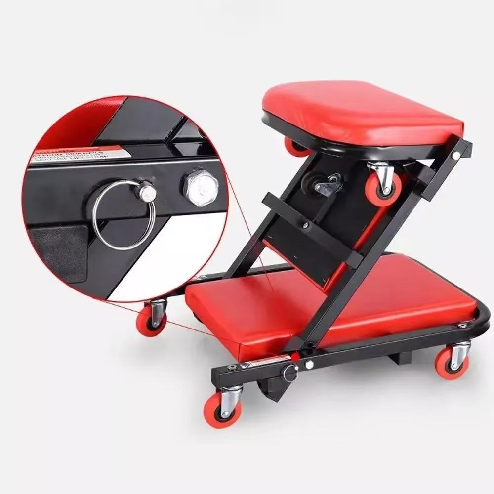 CAMILLA PARA MECÁNICO PLEGABLE DE METAL CON RUEDAS Y FORMA Z PARA TALLER - ROJA