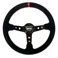 VOLANTE DEPORTIVO 14" CENTRO DESPLAZADO GAMUZA SPARCO - NEGRO Y ROJO